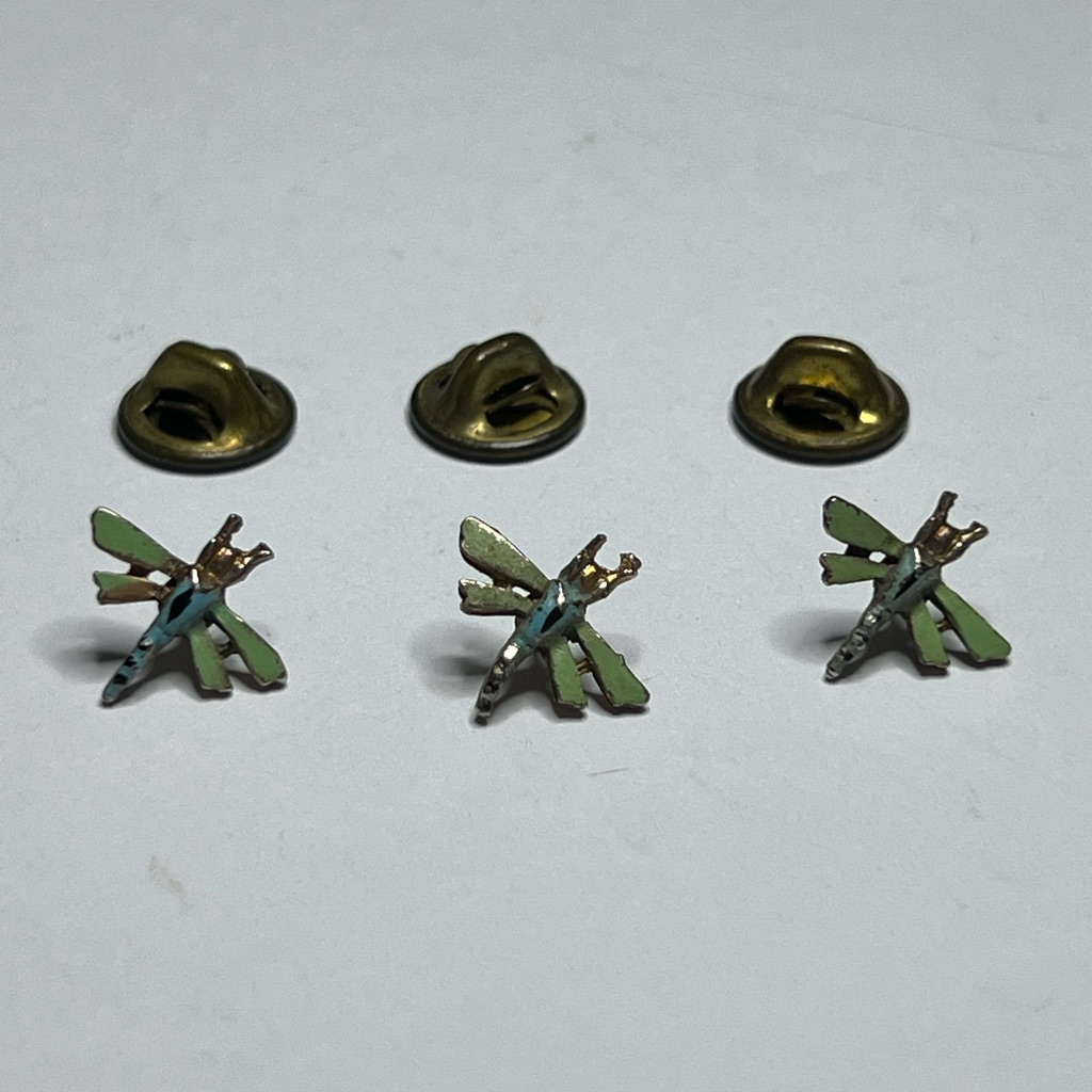 3 Vintage Hand Painted Blue Green Dragon Fly Insect Lapel Pin